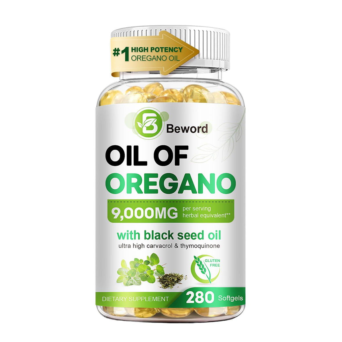 BEWORD oil of oregano with black seed oil bottle front for immune-support blend