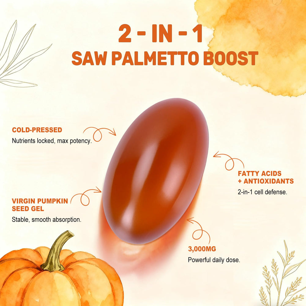 BEWORD two-in-one formula label emphasizing pumpkin seed oil and saw palmetto benefits.