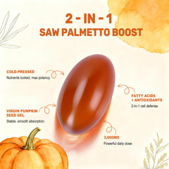 BEWORD two-in-one formula label emphasizing pumpkin seed oil and saw palmetto benefits.
