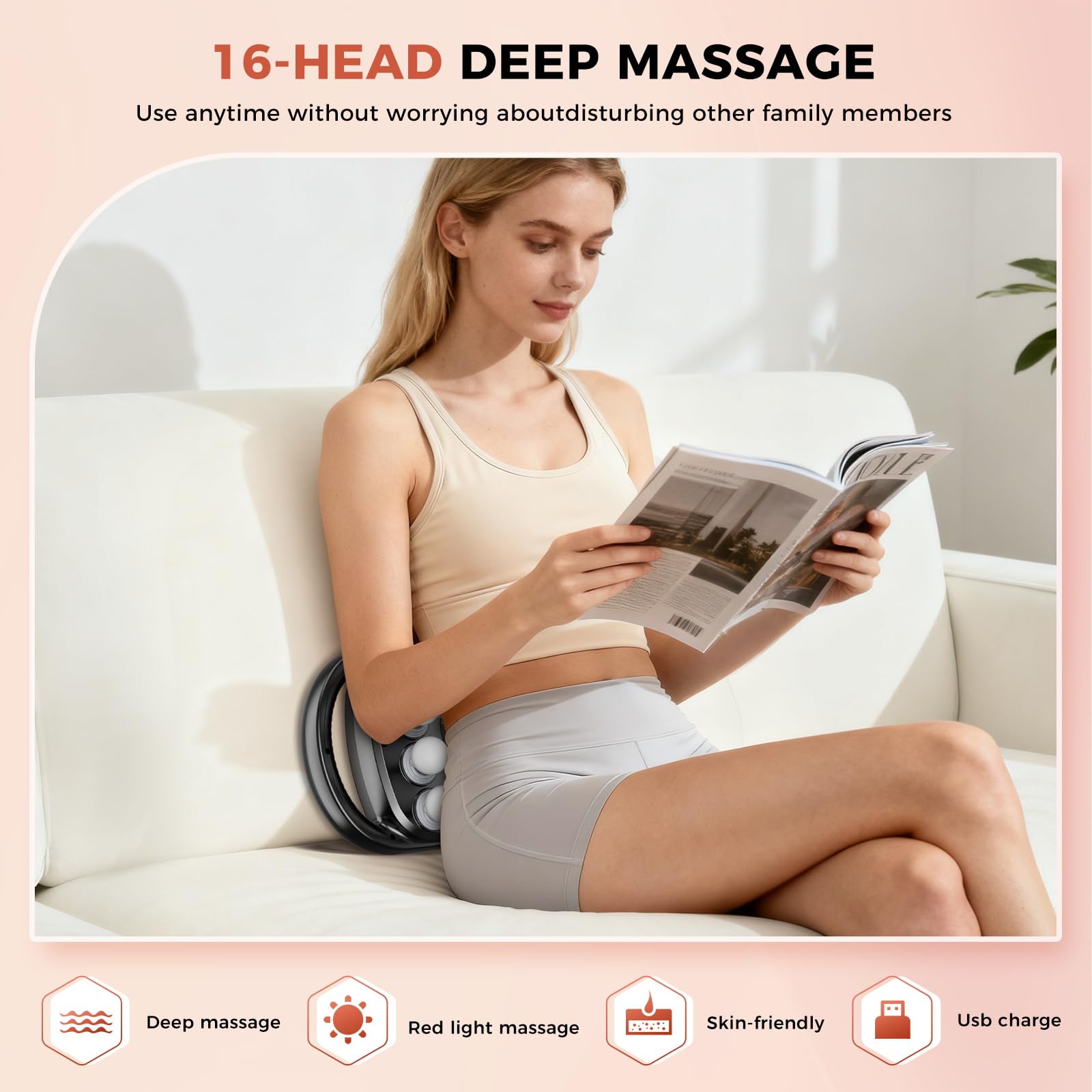 Beyn massage gun with 16-head attachments provides versatile treatment across legs, back, and shoulders