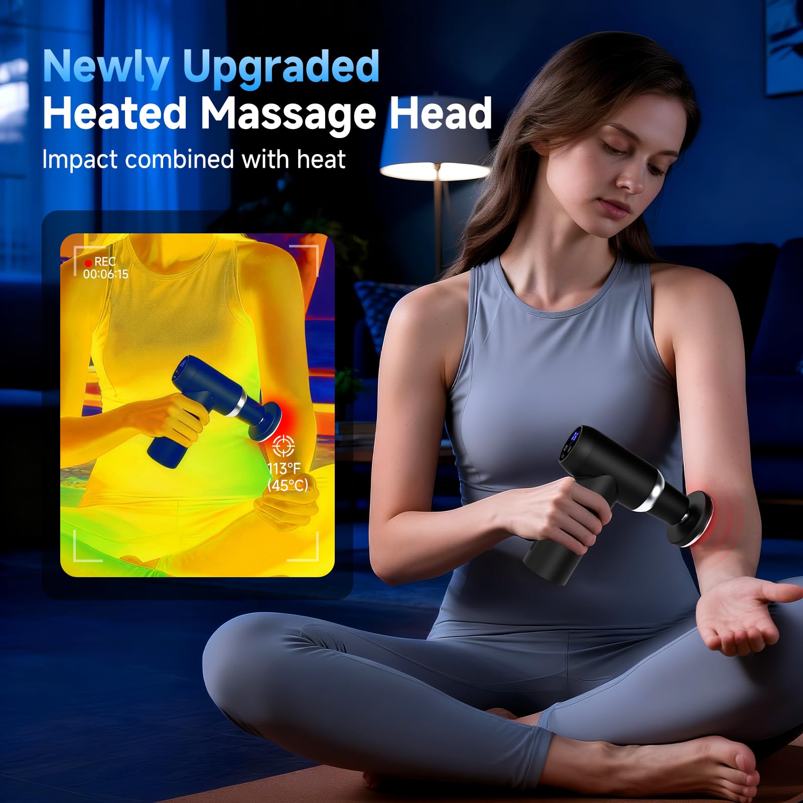 Beyn fascia gun with six heads targets different muscle groups for tailored relief