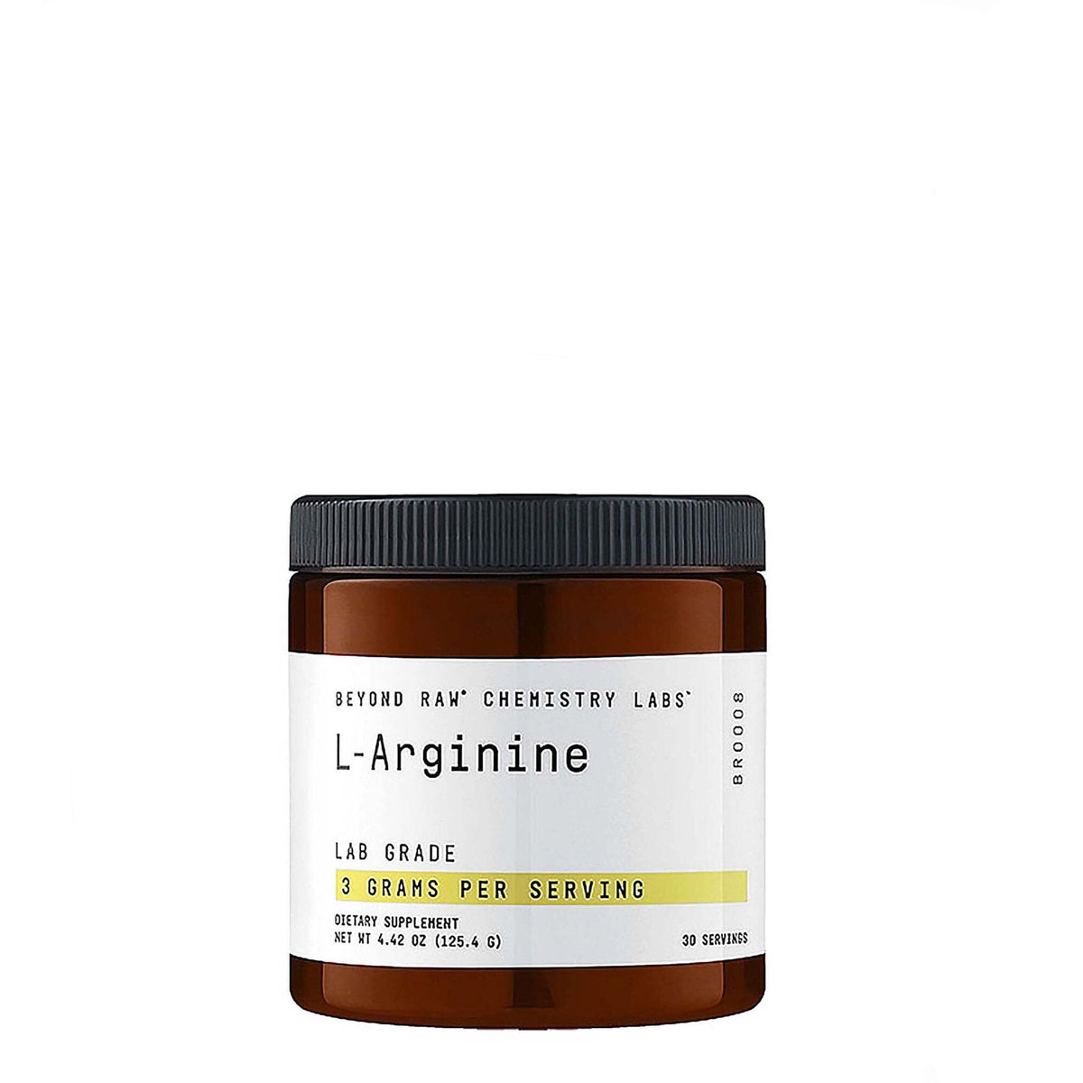 Beyond Raw Chemistry L-Arginine powder bottle for potential workout support and nitric oxide fuel.