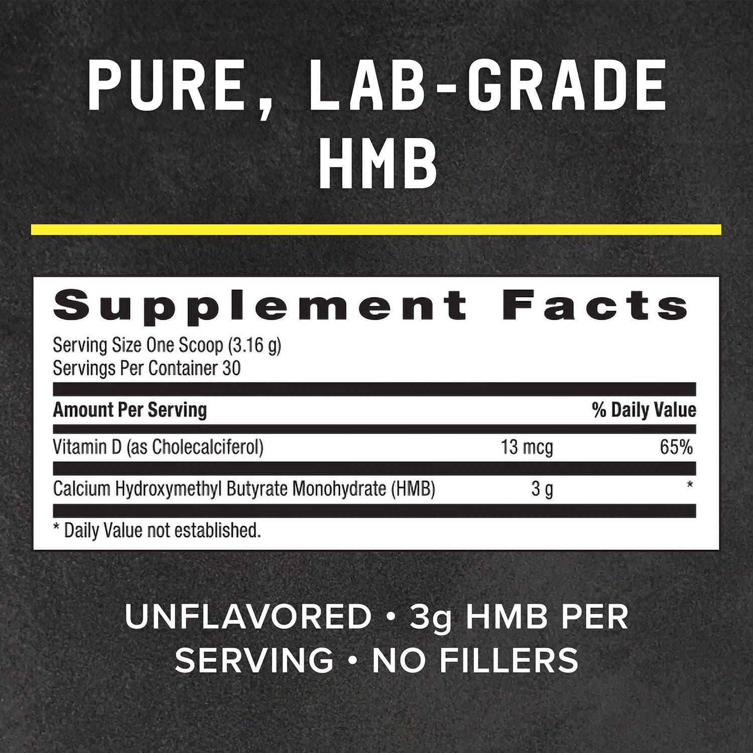 Beyond Raw Chemistry Labs HMB powder label closeup shows serving size.