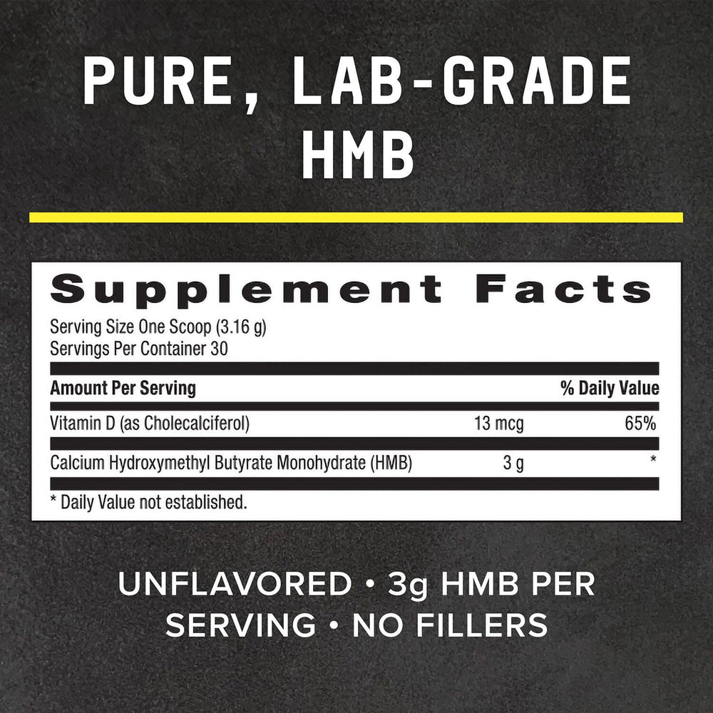 Beyond Raw Chemistry Labs HMB powder label closeup shows serving size.