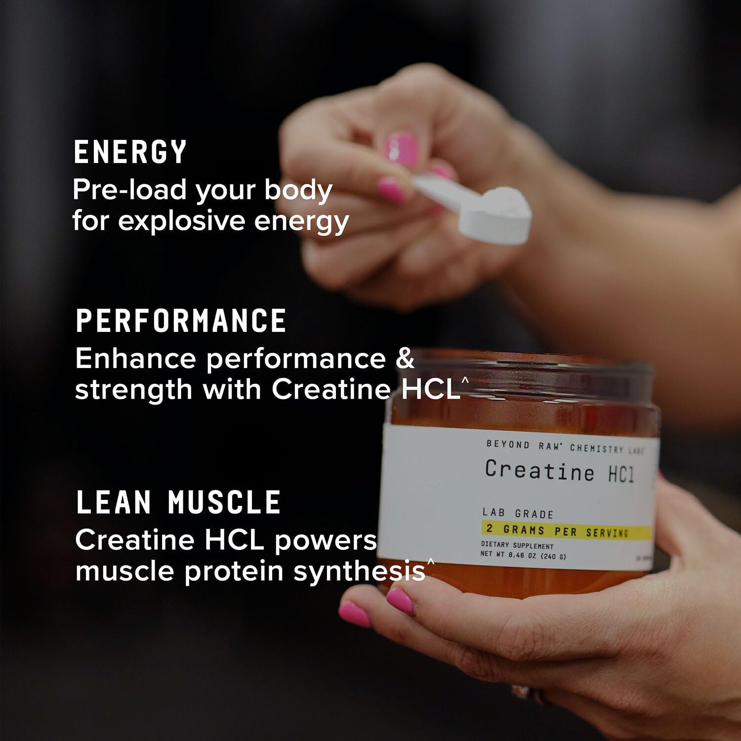 Athlete uses BEYOND RAW Creatine HCl during training for enhanced energy support.
