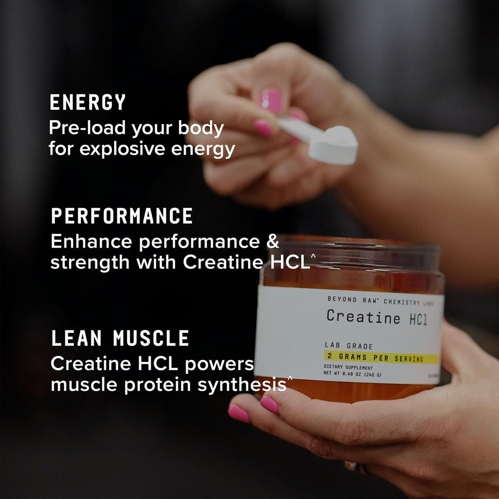 Athlete uses BEYOND RAW Creatine HCl during training for enhanced energy support.