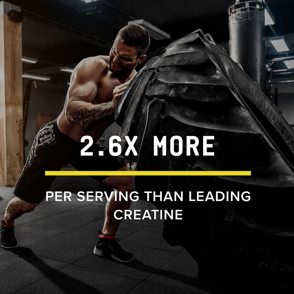 Label close-up of BEYOND RAW Creatine HCl powder highlighting its high-purity formula.