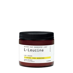 Beyond Raw L-Leucine powder bottle showing lab-grade supplement for muscle support