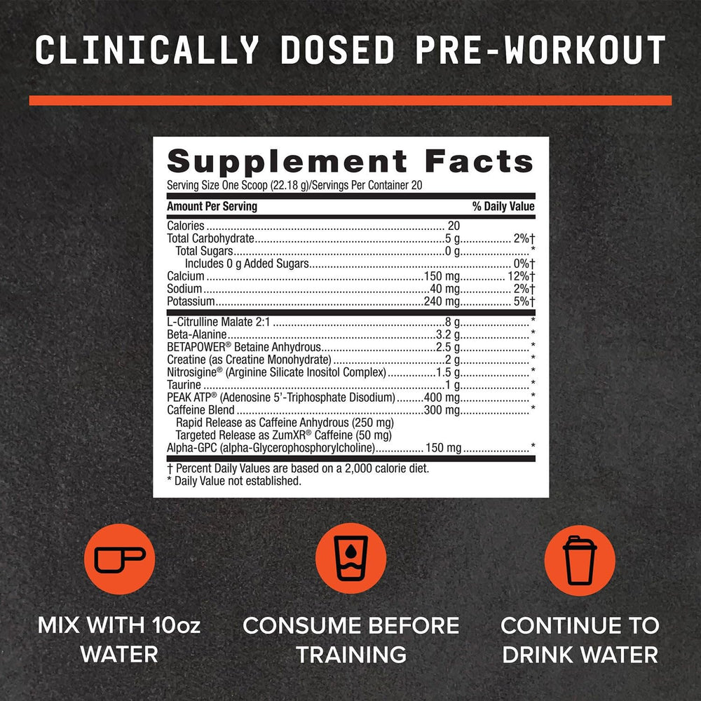 BEYOND RAW LIT AF pre-workout assembly emphasizes creatine and beta alanine for performance.