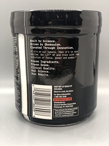 BEYOND RAW LIT AF scoop-dispense shows precise dosing for immediate focus and endurance.