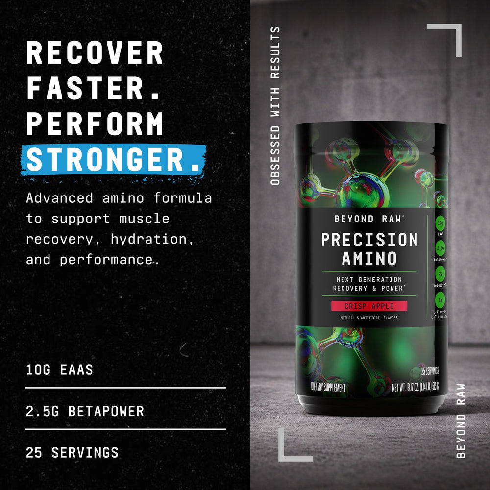 BEYOND RAW Precision Amino, vaso con mezcla para hidratar durante la sesión.