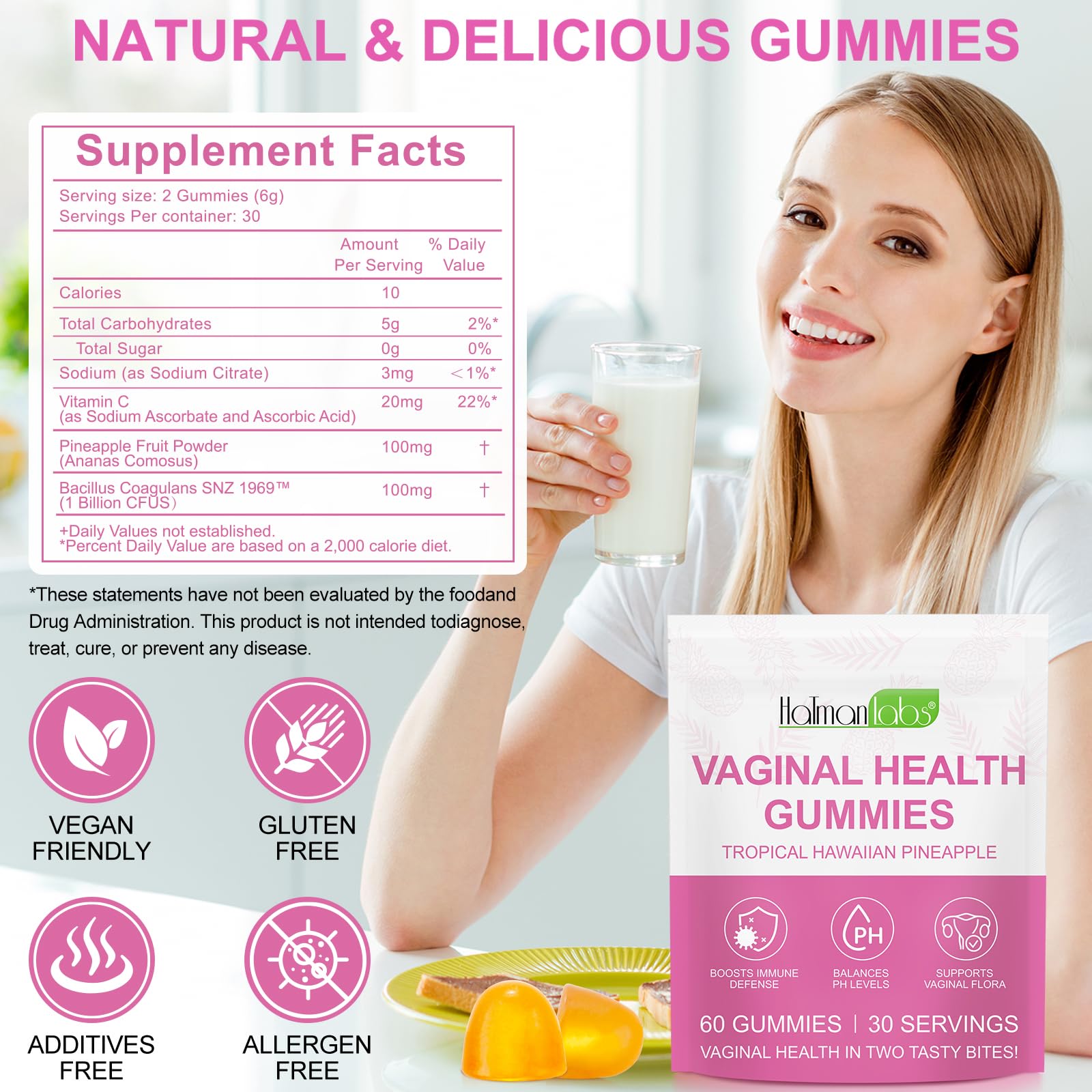 Beyxdu women's health supplement icons illustrate pH balance benefits.