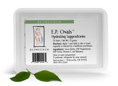 Bezwecken E.P. Ovals packaging showing 16 oval suppositories for menopause-related dryness
