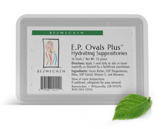 Bezwecken E.P. Ovals Plus packaging image showing discreet vaginal care for menopause dryness.