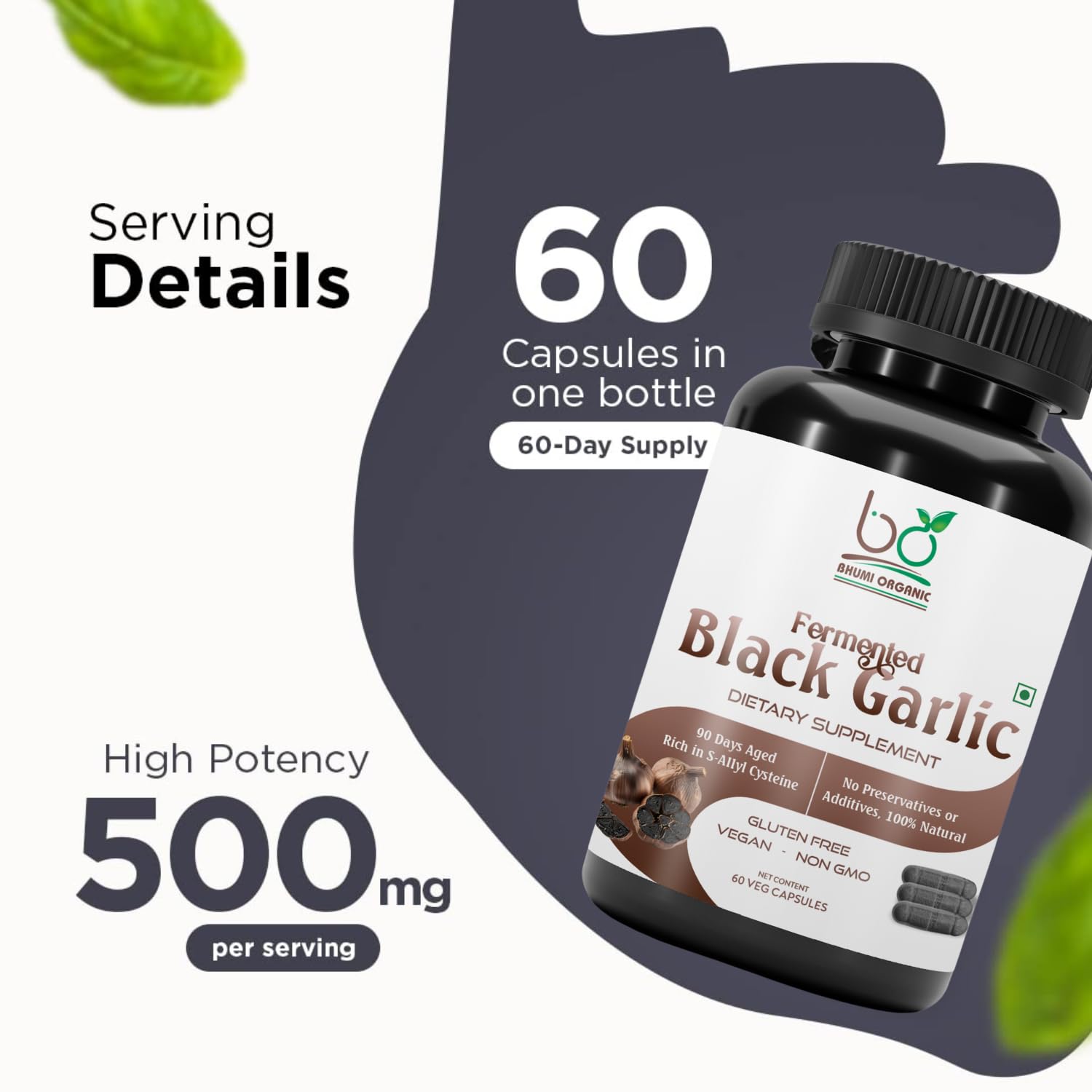 Bhumi Organic ingredients panel highlighting 500 mg equivalent per serving.