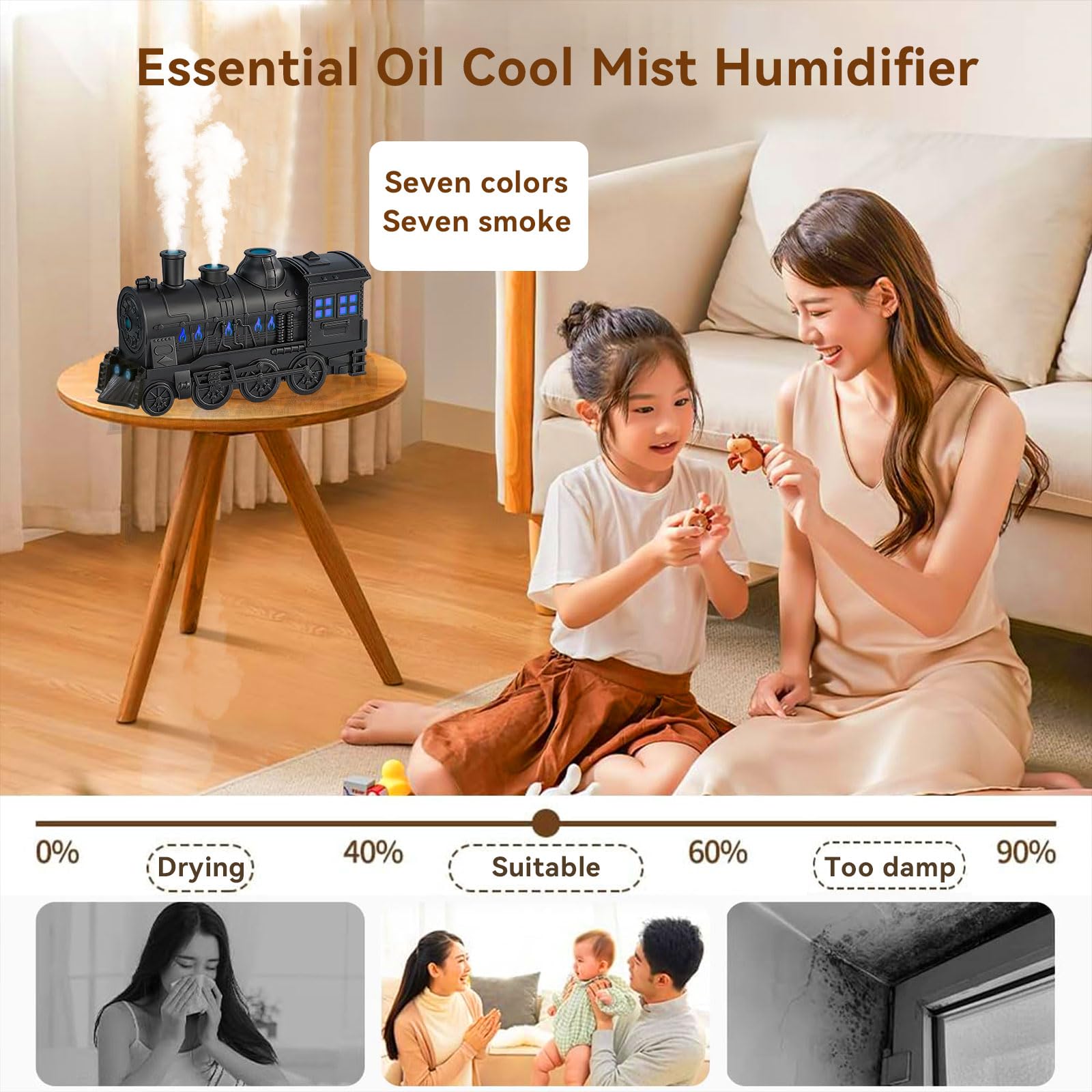 BieJiahWeiBie Train Diffuser complements home and office decor in black/white/woodgrain