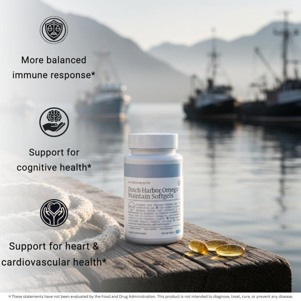 Softgels detail of Big Bold Health Dutch Harbor Omega Maintain shows triglyceride omega-3 form