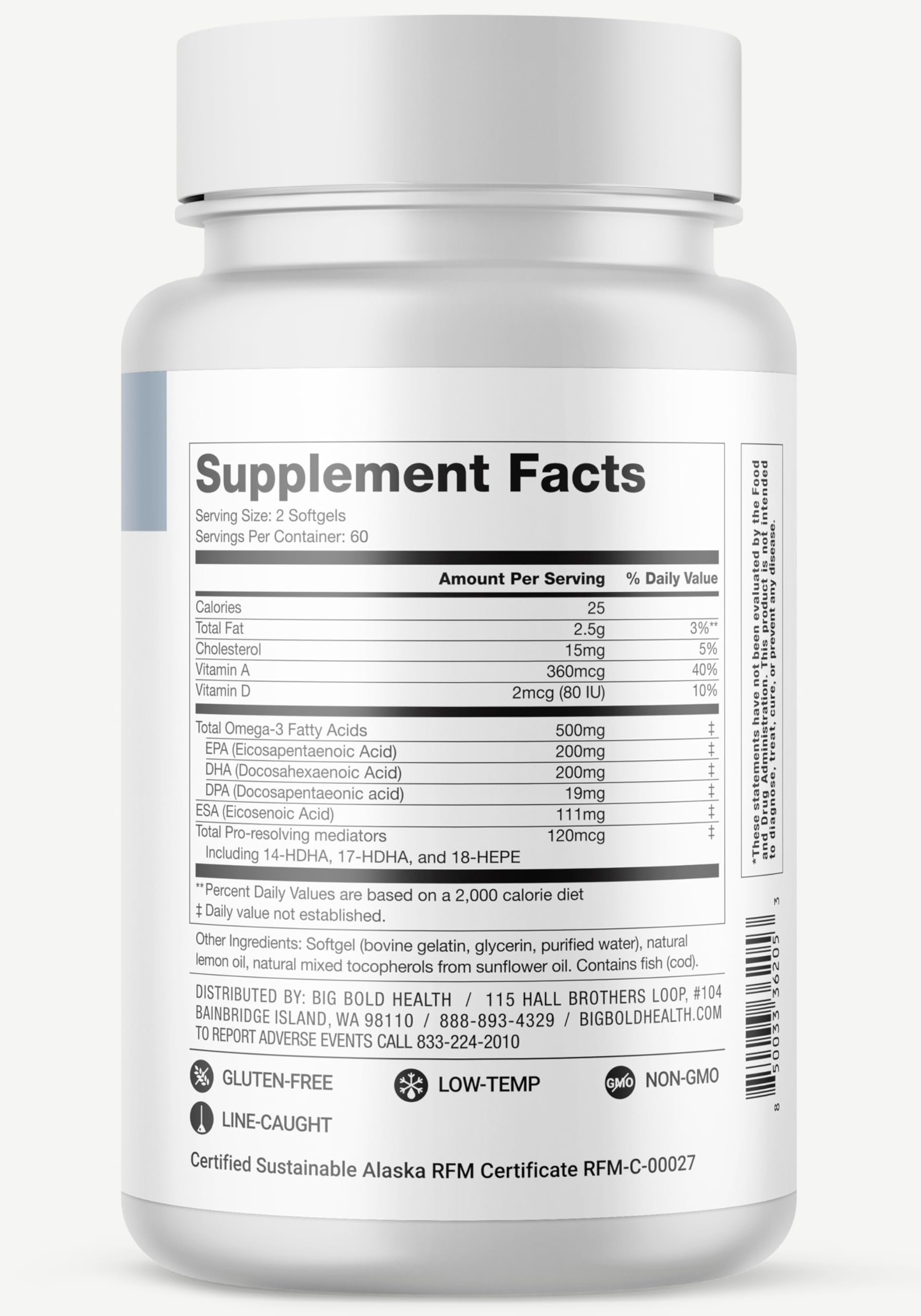 Big Bold Health Dutch Harbor Omega Maintain lemon flavor softgels reveal citrus aroma