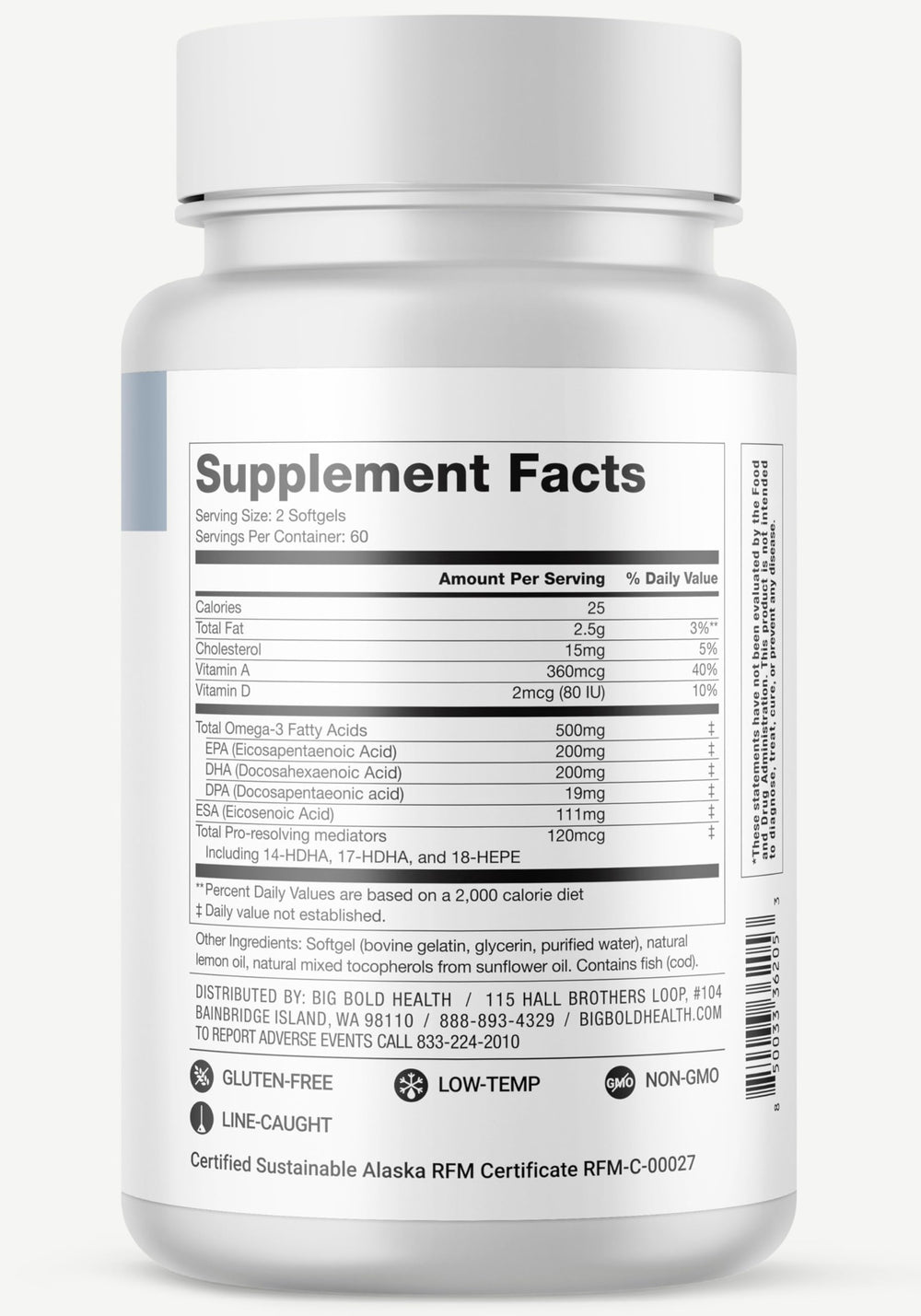 Big Bold Health Dutch Harbor Omega Maintain lemon flavor softgels reveal citrus aroma
