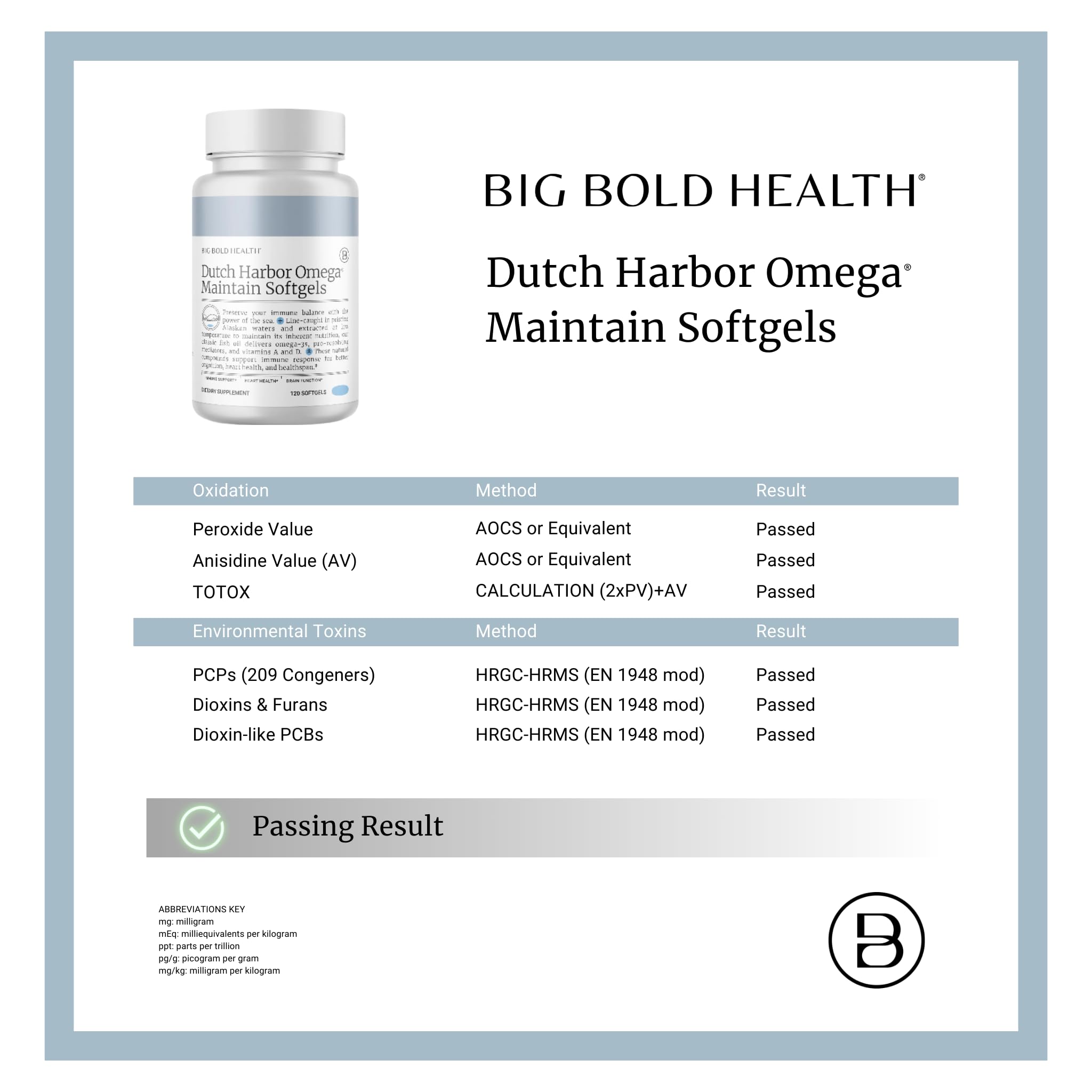 Big Bold Health Dutch Harbor Omega Maintain bottle highlights added vitamins A and D for daily wellness