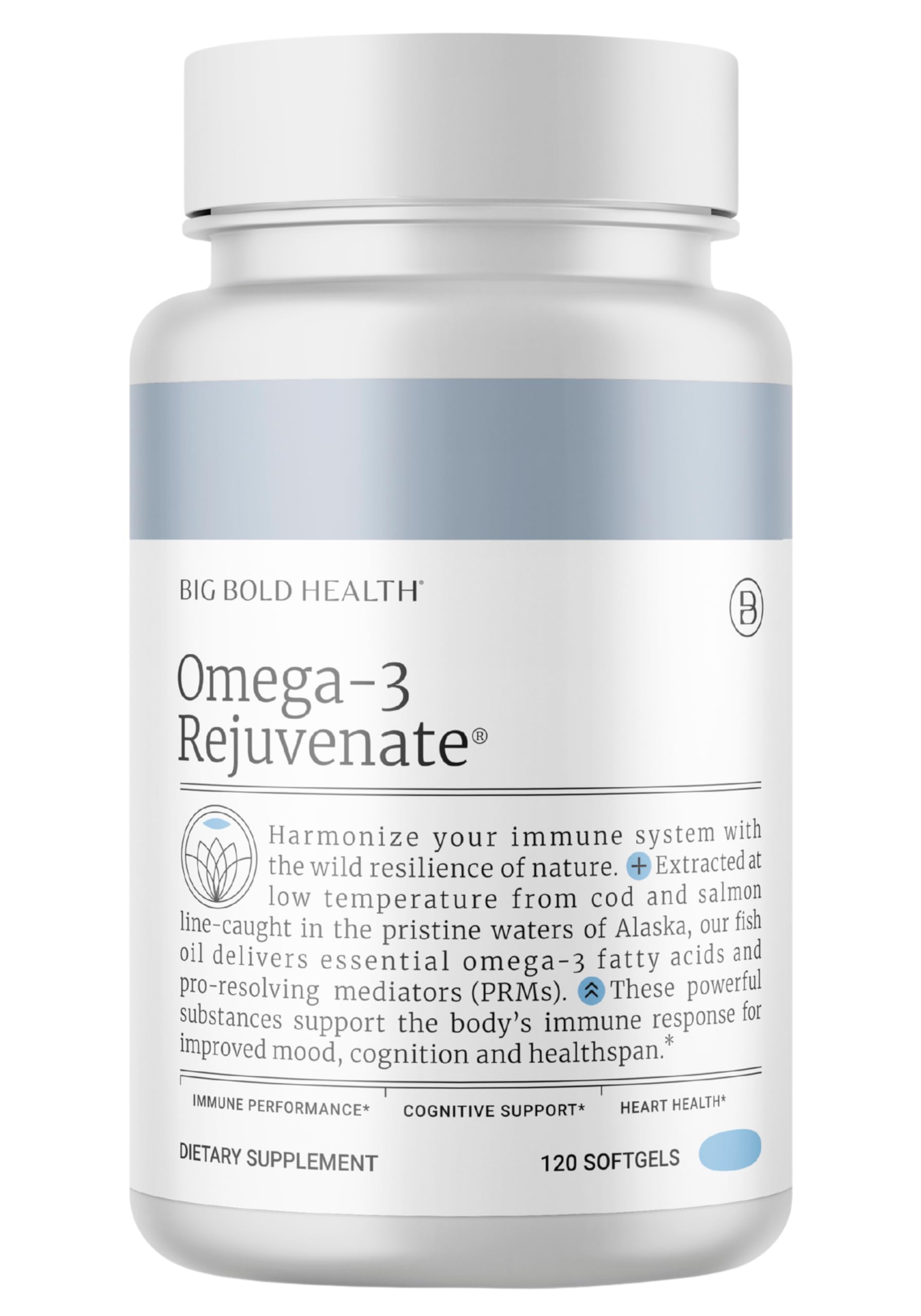 BIG BOLD HEALTH Omega-3 Rejuvenate bottle front with high-quality omega-3 formula