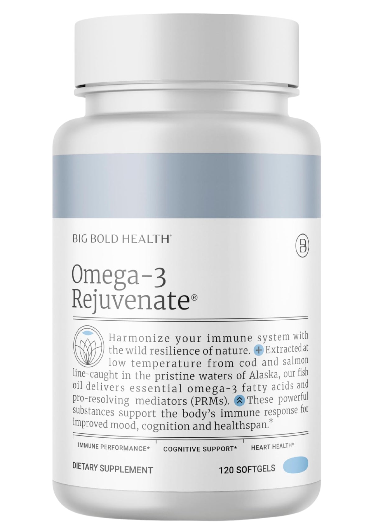 BIG BOLD HEALTH Omega-3 Rejuvenate bottle front with high-quality omega-3 formula
