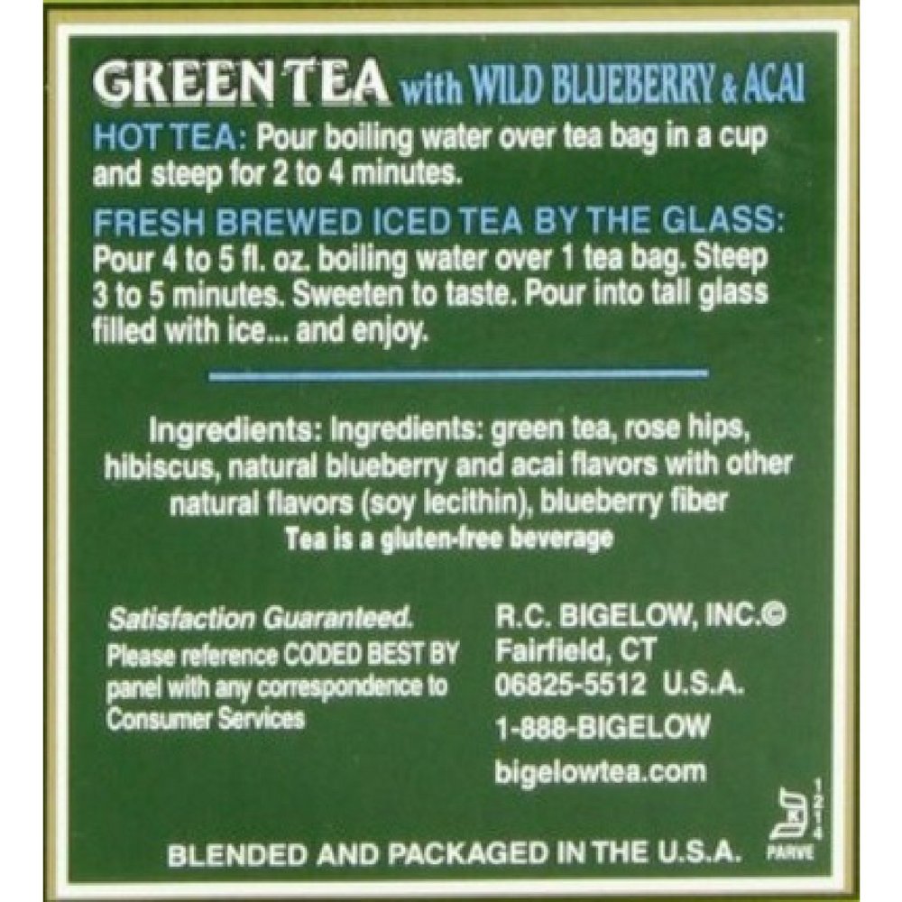 Bigelow Green Tea with Blueberry tea cup ready to enjoy with blueberry aroma for a bright afternoon.