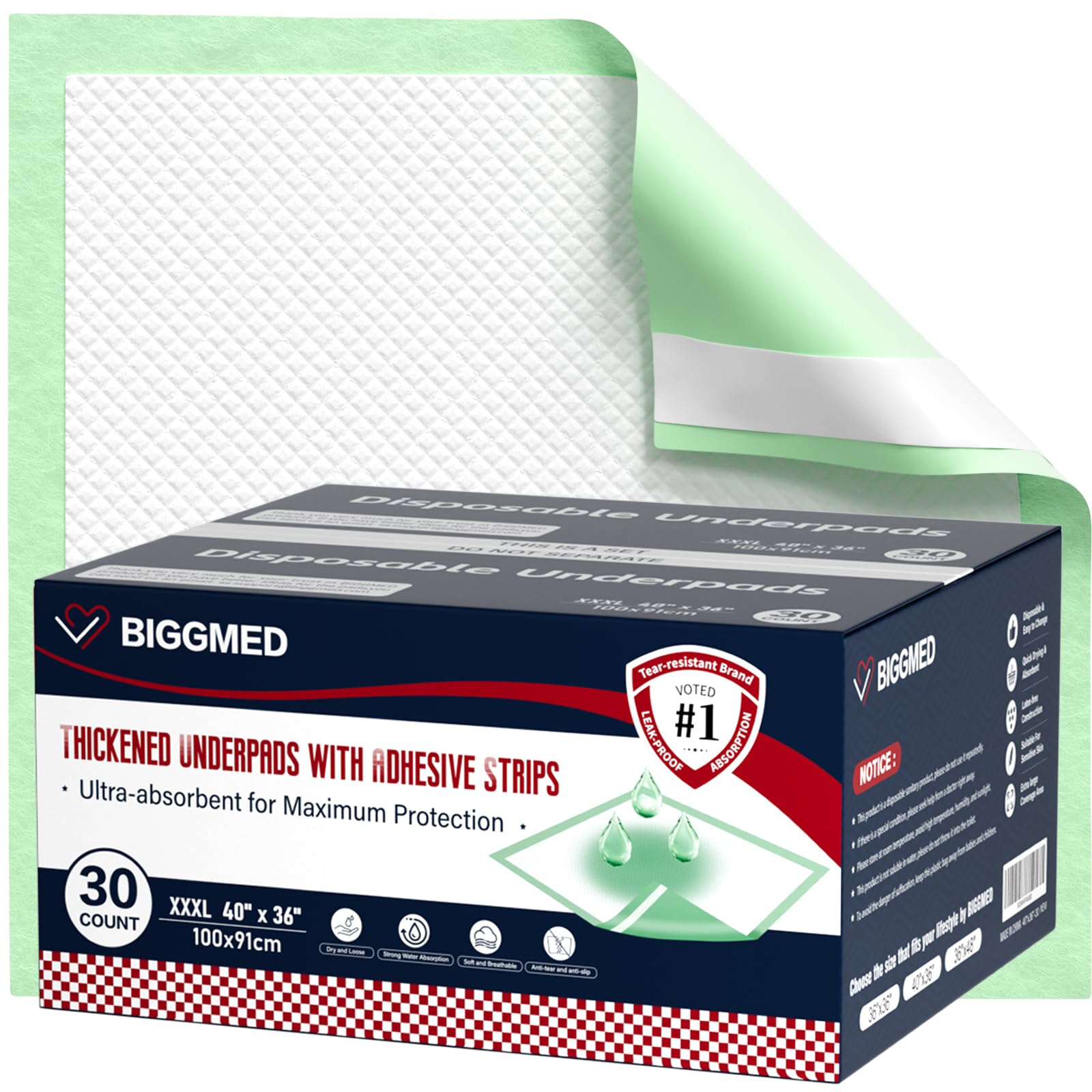BIGGMED extra-large bed pad with adhesive strips stays securely in place on bed.