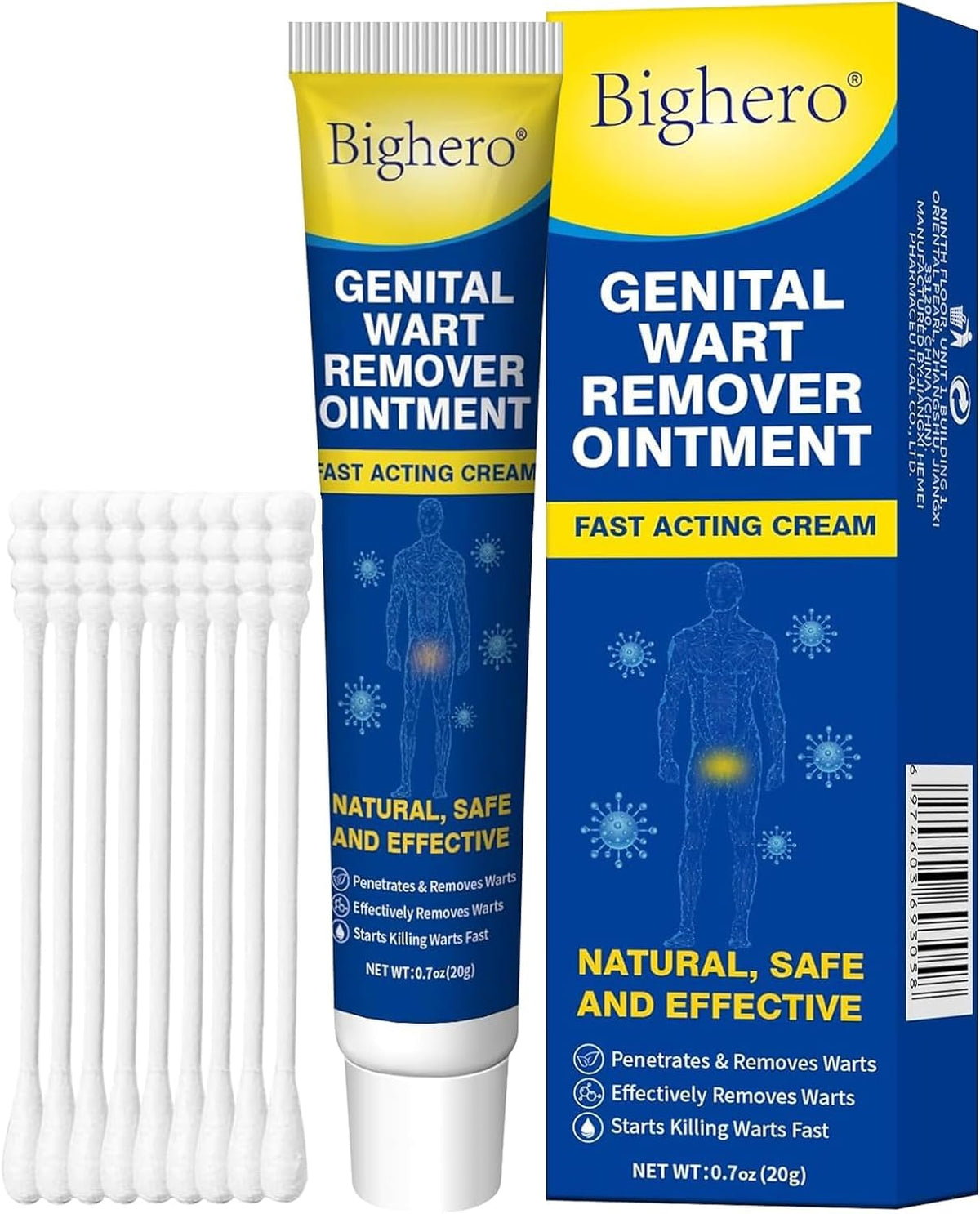 Bighero Wart Fast Acting Cream tube front shows strong wart care formula