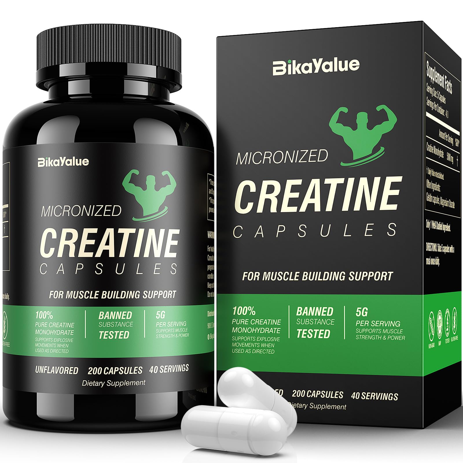 BIKAYALUE Creatine Monohydrate bottle front suitable for intense workouts