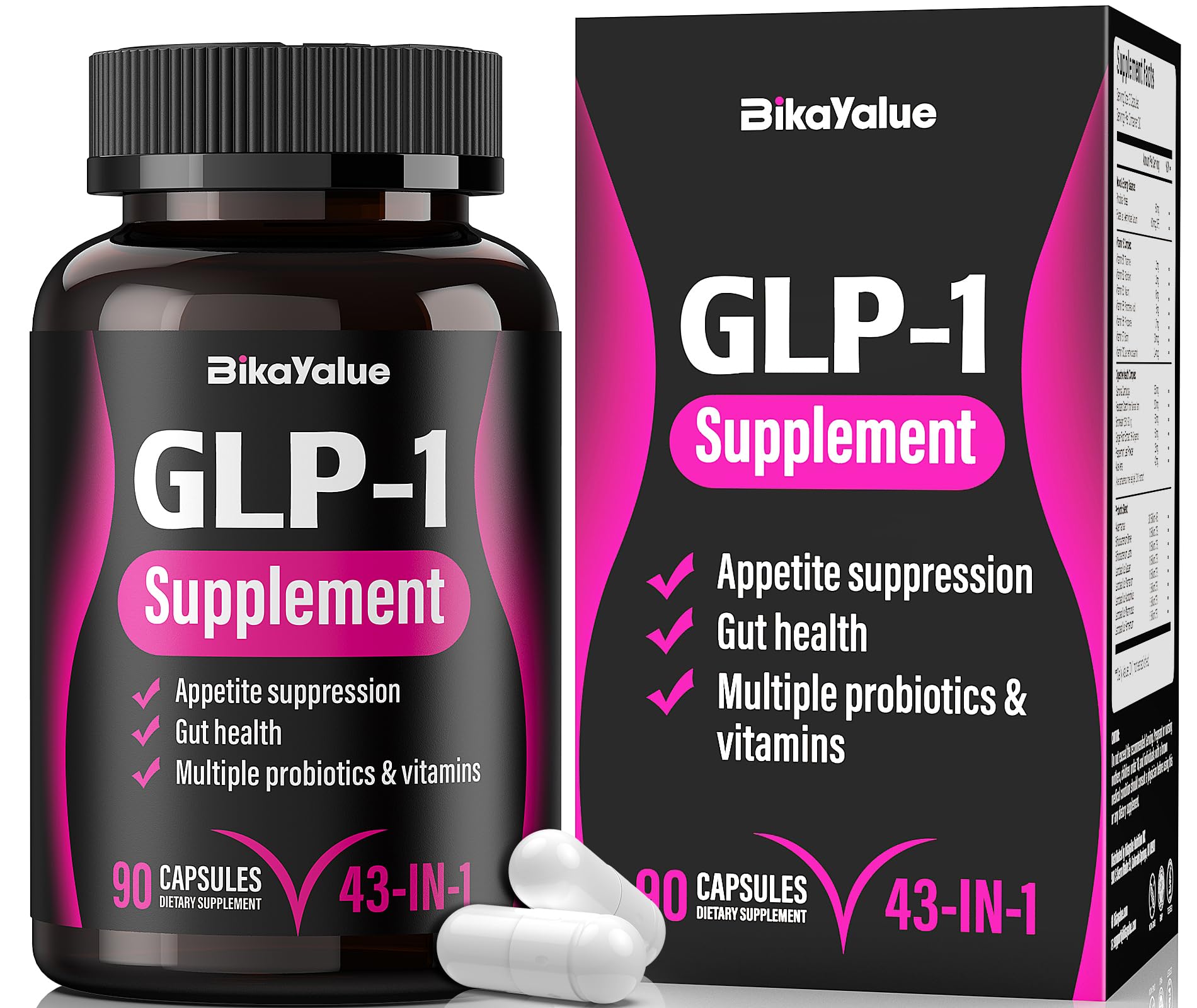 BIKAYALUE GLP-1 bottle on a clean surface supports balanced metabolism and gut wellness.