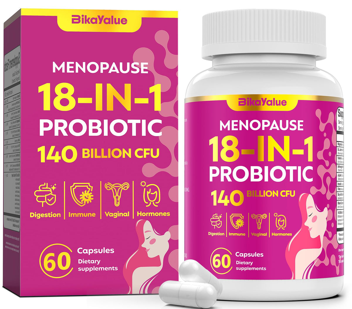 BIKAYALUE menopause bottle front view signals daily balance support