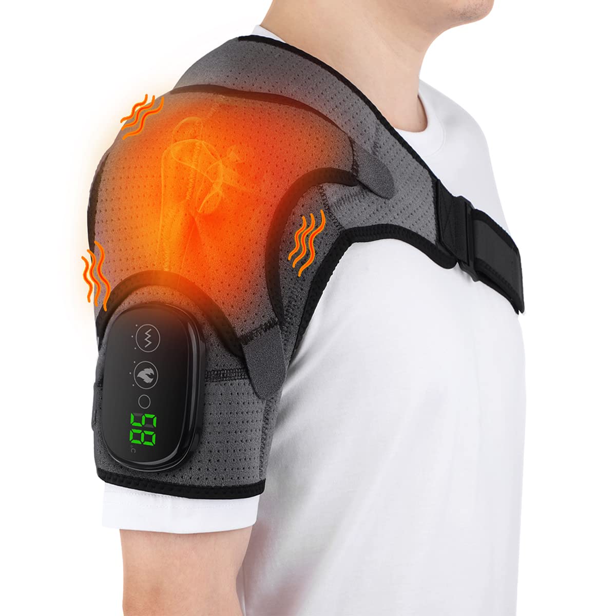 BINGONE heated shoulder wrap front view for targeted heat therapy