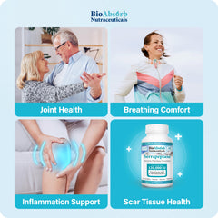 Bio Absorb Serrapeptase bottle label emphasizes non-GMO and vegetarian formula