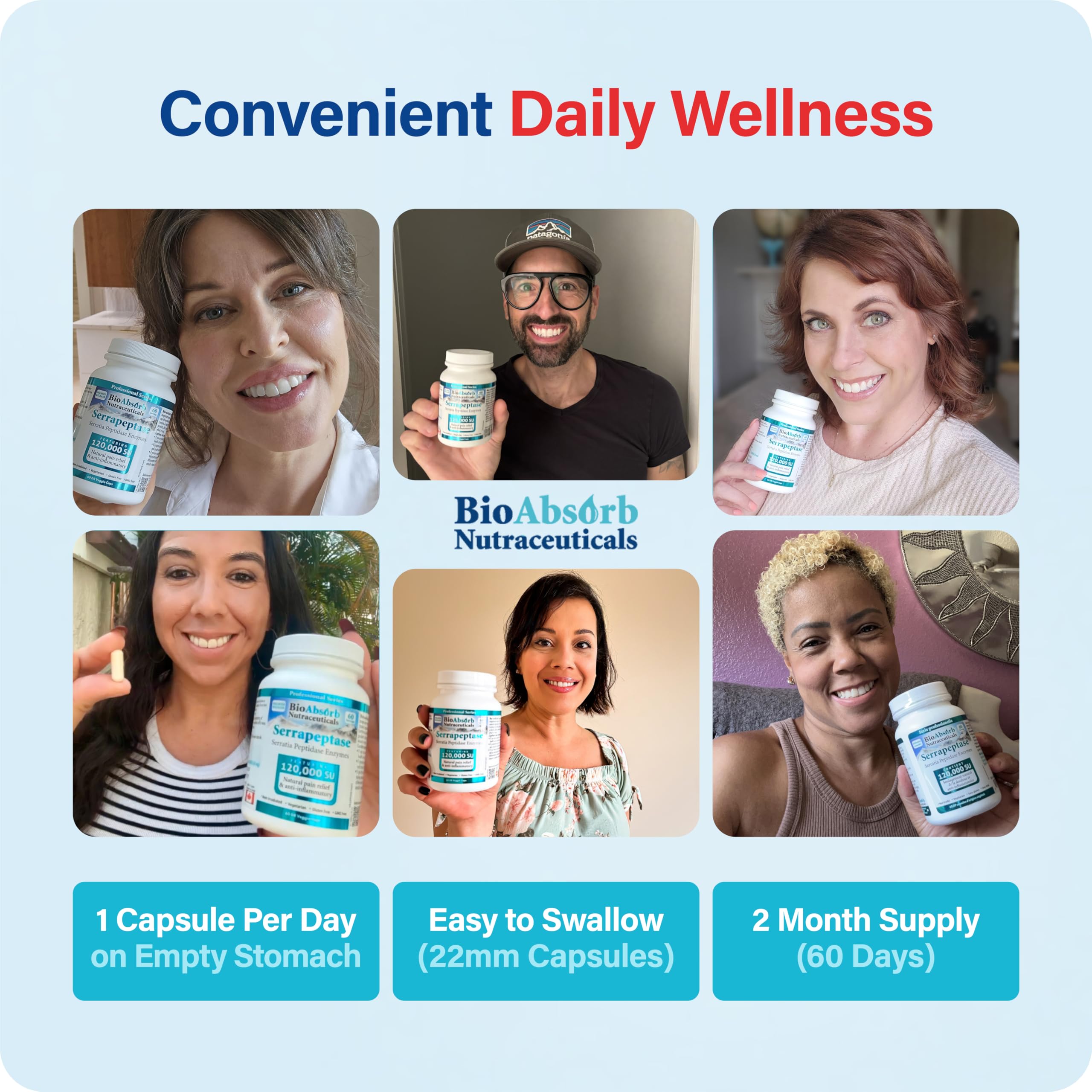 Lifestyle shot of a person taking one capsule on an empty stomach