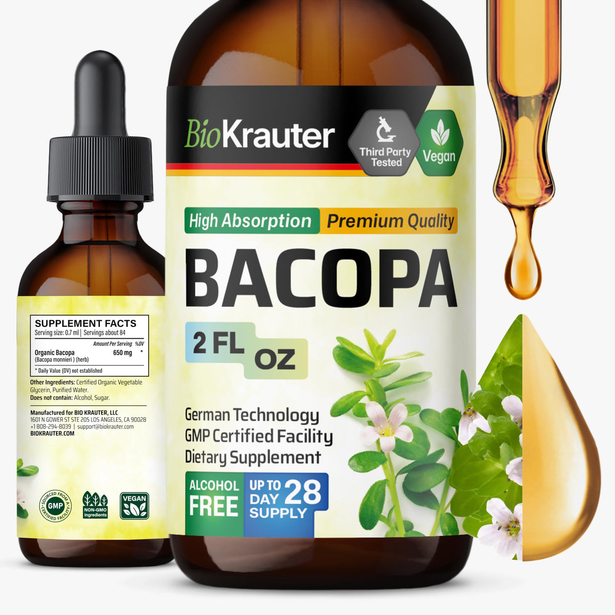 BIO KRAUTER Bacopa Monnieri drops bottle for daily brain support.