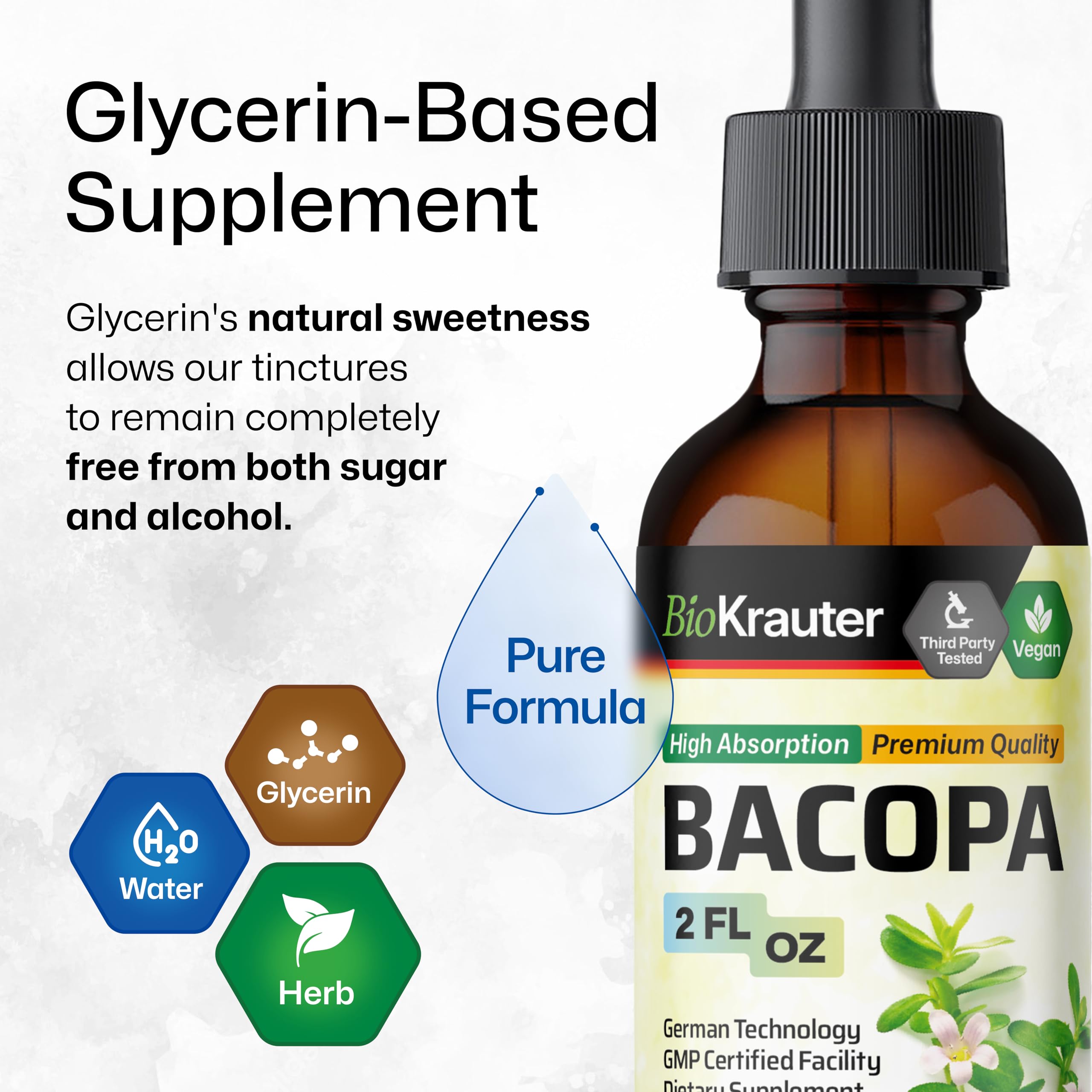 Shake before use for consistent dosing with BIO KRAUTER Bacopa drops.