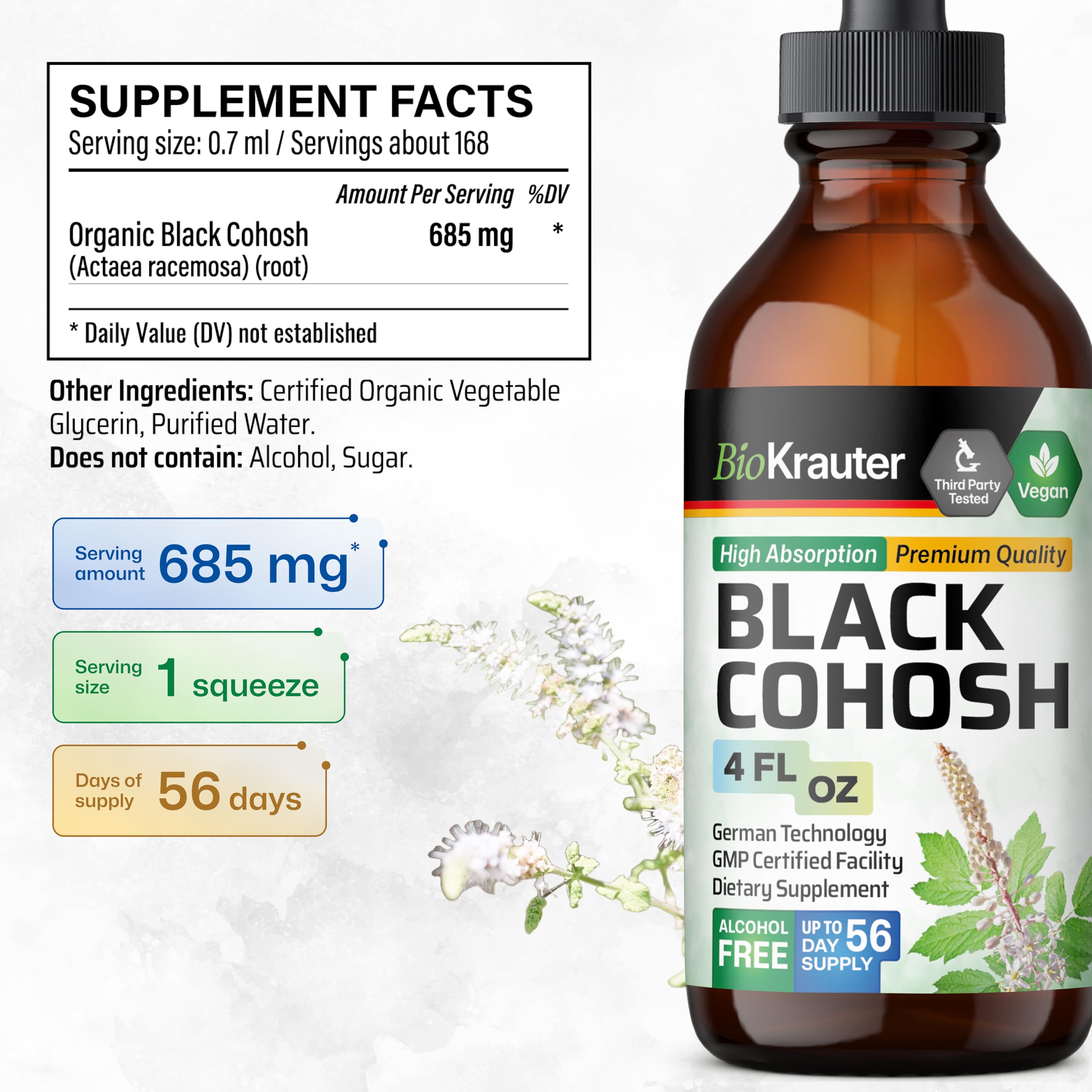 BIO KRAUTER Black Cohosh root extract close-up for consistent dosing