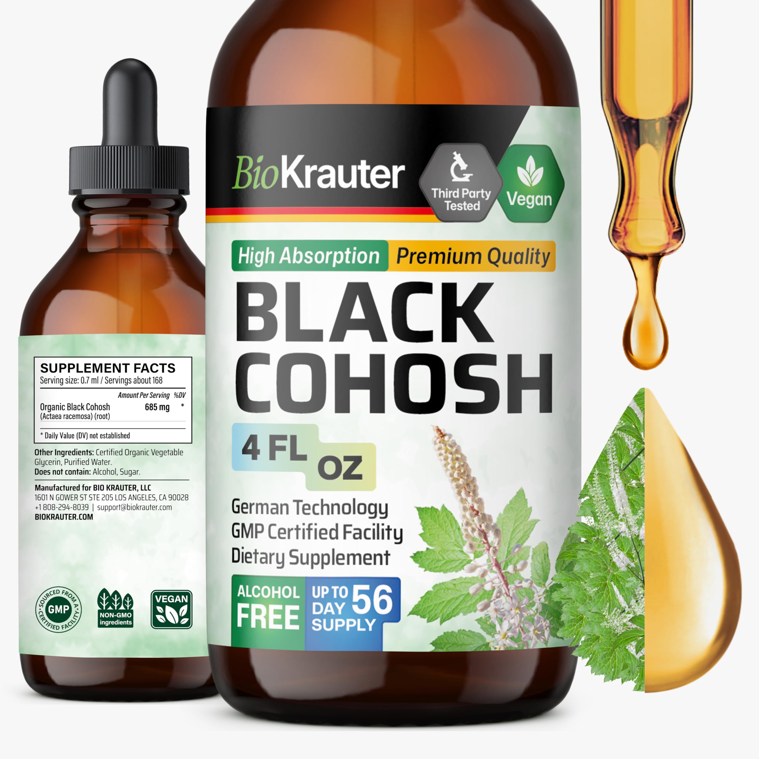 BIO KRAUTER Black Cohosh tincture bottle shown for daily use