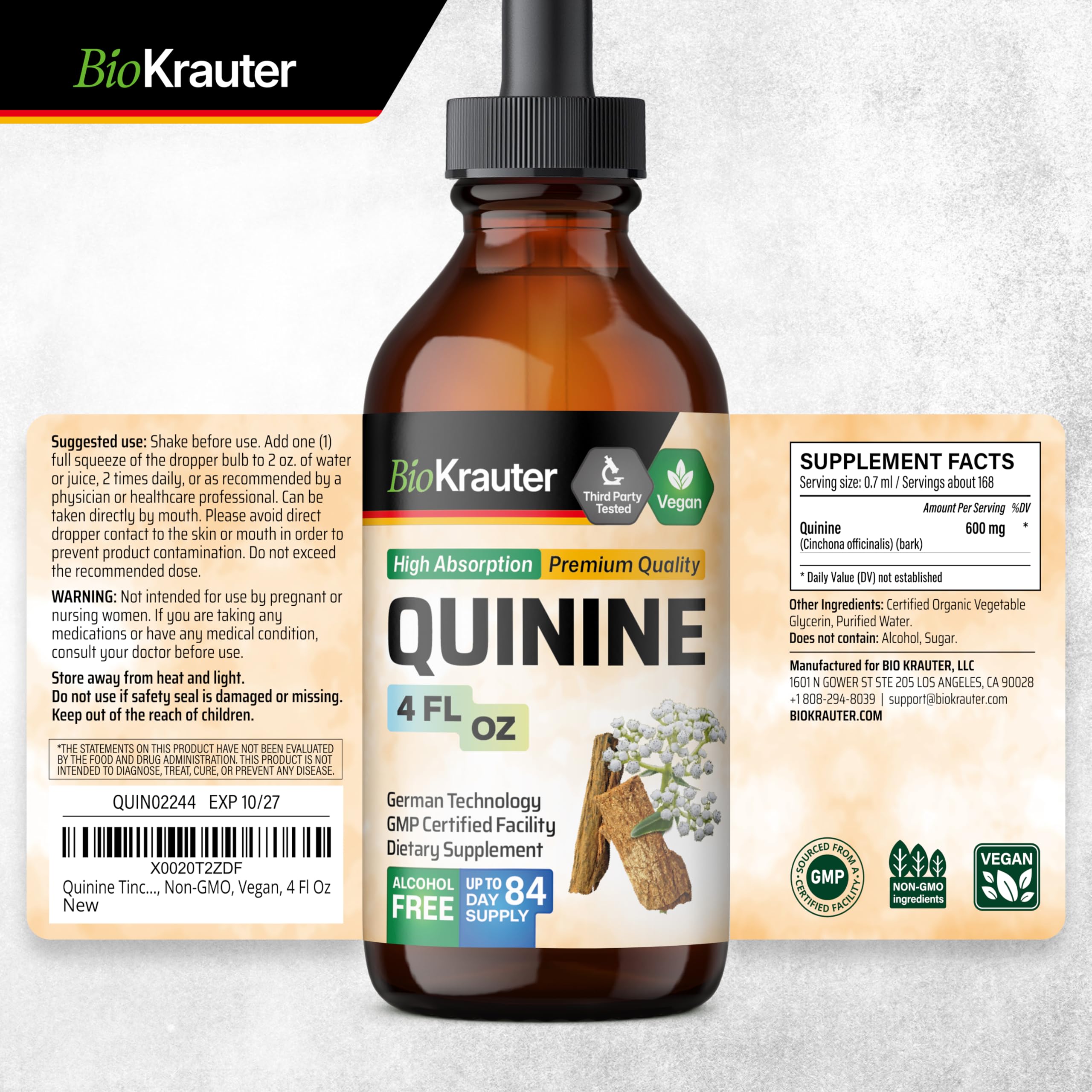 Dropper dispensing BIO KRAUTER tincture under the tongue for quick application.