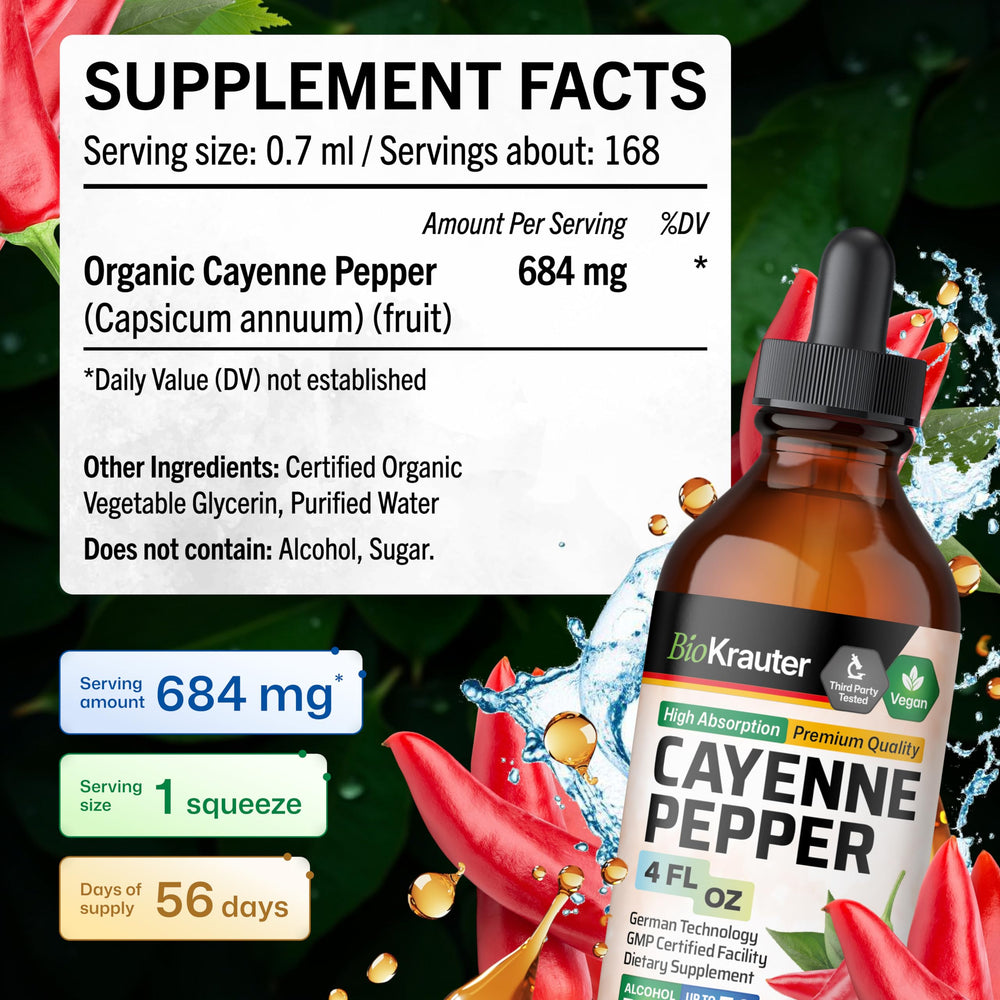 BIO KRAUTER Cayenne Drops bottle in hand for on-the-go digestive support.