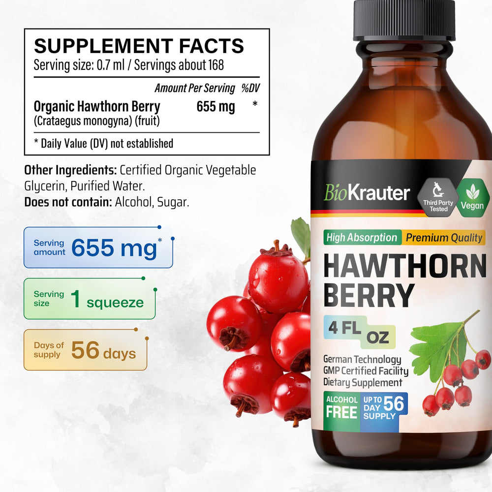 Vegan non-GMO alcohol-free tincture label on BIO KRAUTER bottle
