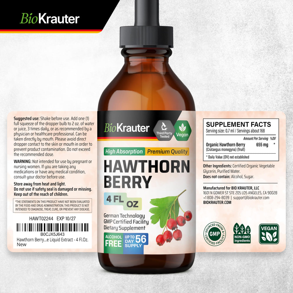4 fl oz BIO KRAUTER Hawthorn Drops with 168 servings label