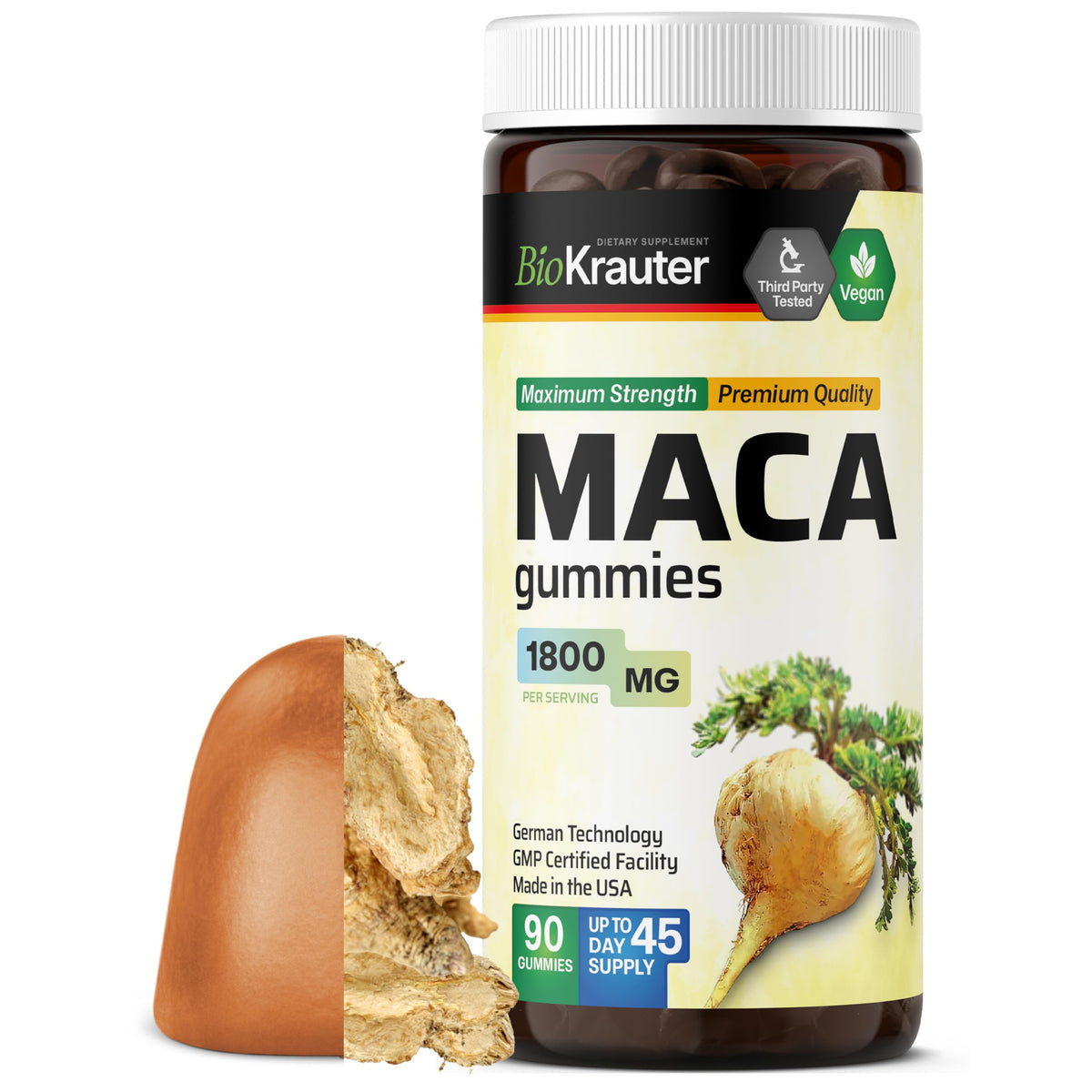 BIO KRAUTER Maca Root Gummies bottle for convenient daily supplementation.