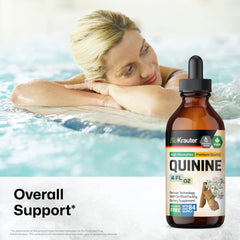 Close-up of BIO KRAUTER quinine tincture drops ready for use in beverages or under the tongue.