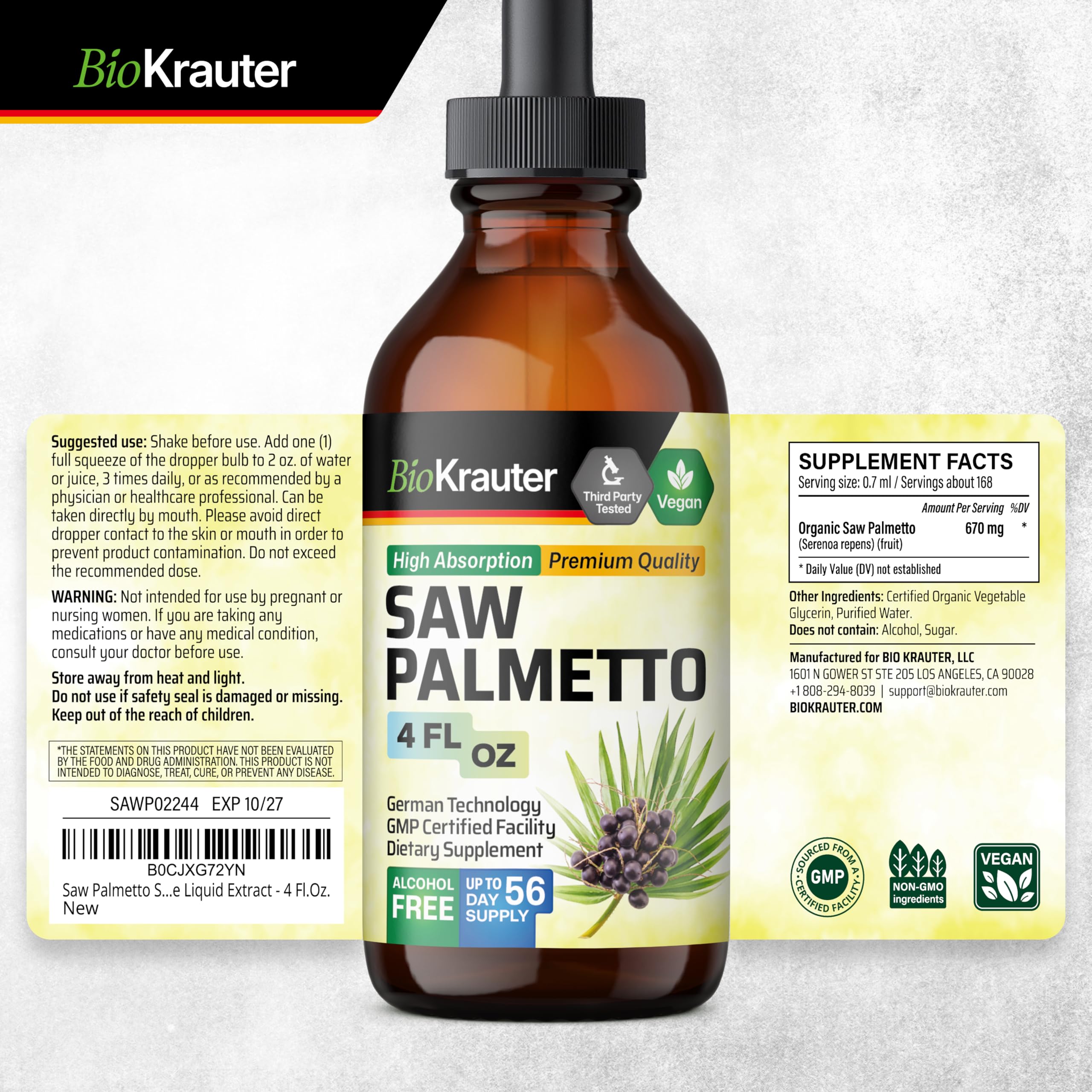 BIO KRAUTER 4 oz bottle indicating a 56-day supply