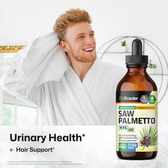 BIO KRAUTER Saw Palmetto dropper releasing liquid into a glass