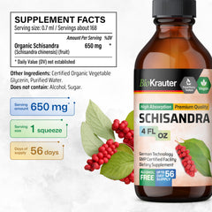 Close-up of BIO KRAUTER Schisandra label on bottle.