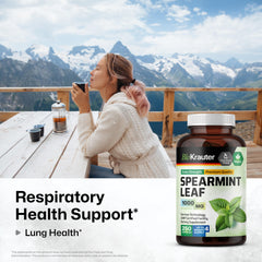 BIO KRAUTER Spearmint Capsules bottle label shows 1000 mg per capsule in a 250-count pack.