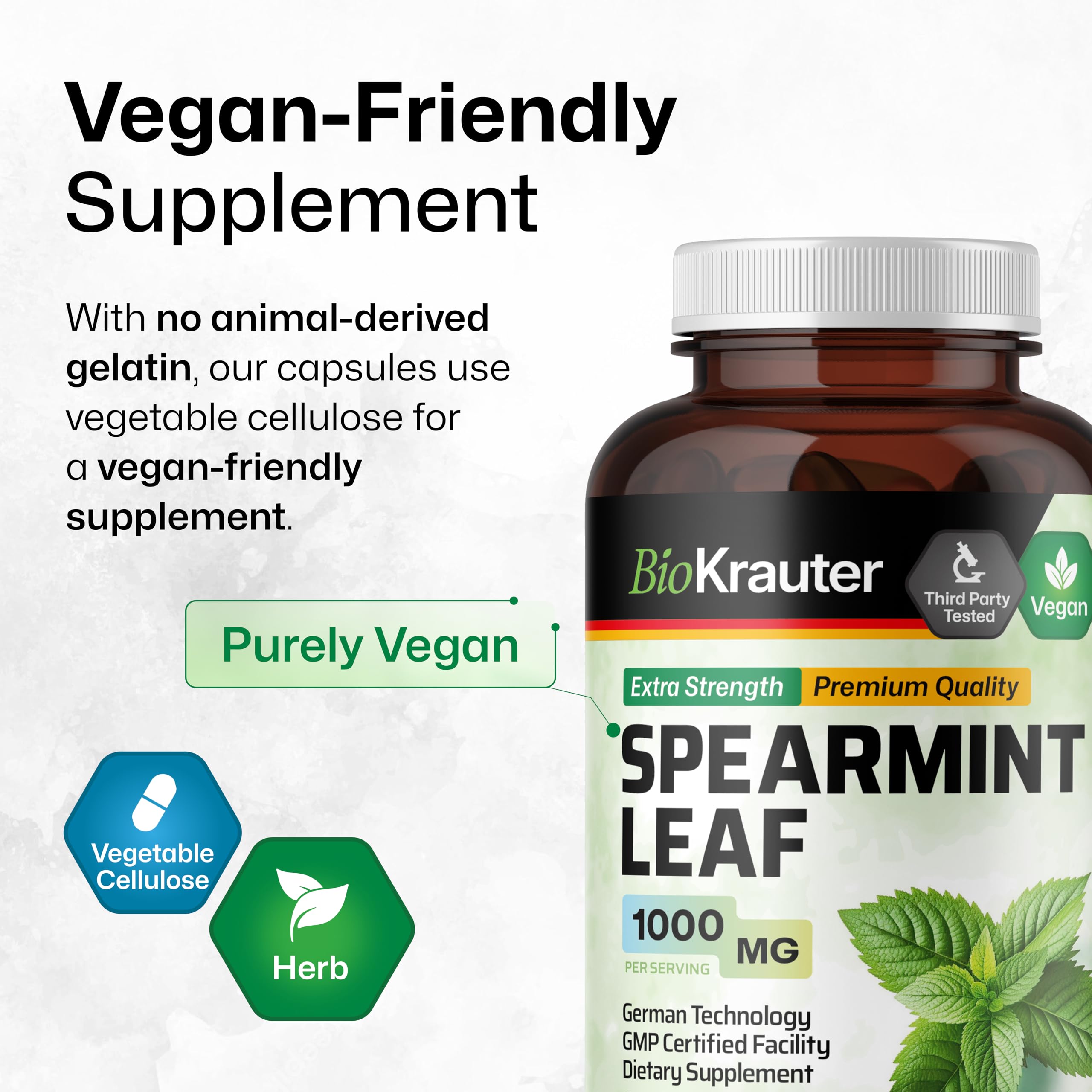 BIO KRAUTER Spearmint Capsules packaging outer box highlights portable 125-day supply.